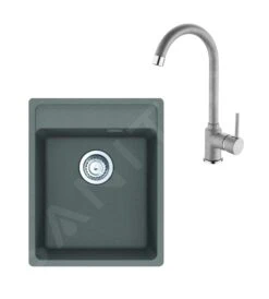 Franke Sets - Set G241, Fragranitspüle MRG 610-37 RTL Und Armatur FP 9000.084, Grauer Stein 114.0675.657