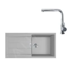 Franke Sets - Küchenset T77, Tectonite-Spüle S2D 611-100 Und Spültischarmatur FN 0147.031, Grau/ververchromtt 143.0650.603