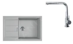 Franke Sets - SET T88, Tectonite-Spüle S2D 611-78 XL Mit Armatur FN 0147.031, Grau/Chrom 143.0618.744