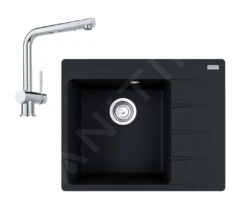 Franke Sets - Set G212, Fragranit Spülbecken CNG 611-62 TL/2 Und Küchenarmatur Samoa, Onyx/Chrom 114.0650.742