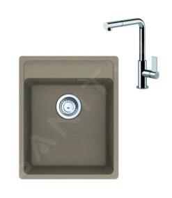 Franke Sets - Set G243, Fragranitspüle MRG 610-37 RTL Und Armatur FN 7394.031, Kaschmir / Chrom 114.0675.655