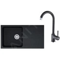 Franke Sets - Küchenset T41, Tectonite Spülbecken OID 611, Schwarz + Küchenarmatur FP 9900.099, Schwarz 114.0441.337